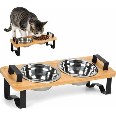 Elevated Cat Bowls, 15° Tilted Bowls for Cats and Dogs, Raised Dog Bowls with 2 Stainless Steel Bowls for Cats and Small Dogs (1/5)