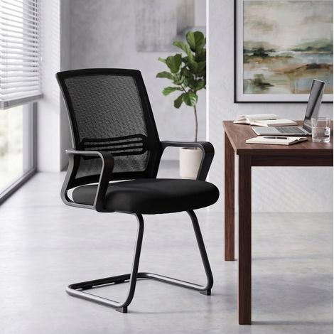 Pack de 2 sillas de oficina ergonómicas 58,5 x 57,5 x 93 cm de malla negra sin ruedas - CHICFURN (1/5)