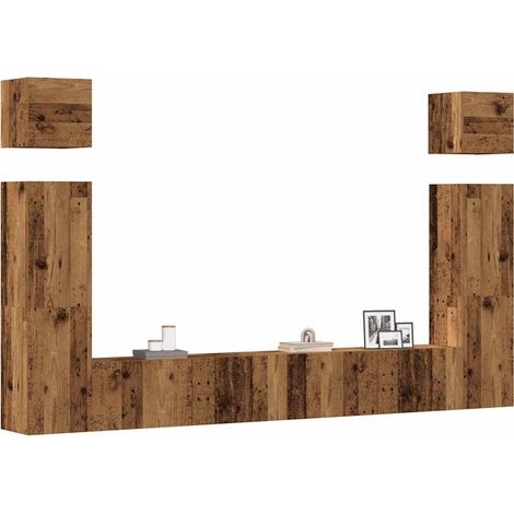 6-tlg. TV-Schrank-Set Wandmontage Altholz-Optik Holzwerkstoff