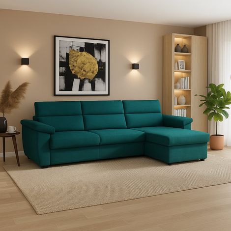 Sofá Fijo con Chaise Longue Ceto, Desenfundable, Reversible Made in Italy, Hidrófugo Multiposición, 285x160 cm Azul (1/5)