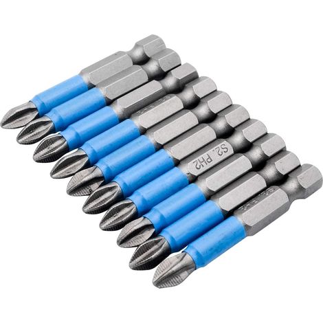 Lot de 10 embouts de tournevis électriques PH2 antidérapants, 50 mm, tige hexagonale 6,35 mm, boîte de rangement compacte (1/5)