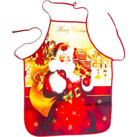 Tablier De Noel - Motifs Sapin Renne Bonhomme De Neige - 60 X 80 Cm - Polyester Lavable En Machine - Unite (1/5)