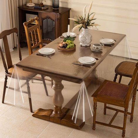 Nappe de table transparente 130x160cm lavable film de table PVC rectangulaire