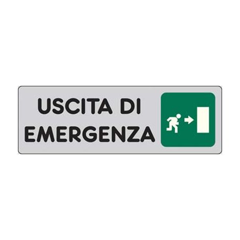 TARGA SEGNALETICA ADESIVA USCITA EMERGENZA DX - VINILE CM 15X5- 10 pezzi
