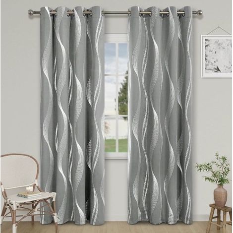 Tenda oscurante termica a pannello singolo, grigio chiaro, con stampa ondulata, 132x213 cm. (1/5)