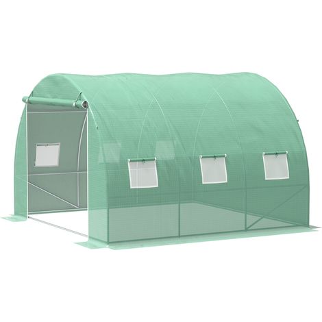 Serre de jardin tunnel 9 m² 3x3x2 m avec porte enroulable et 6 fenêtres maille acier, vert PE (1/5)