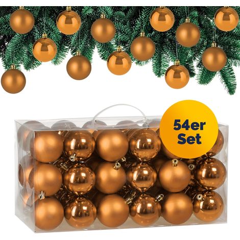 CASARIA® Weihnachtskugeln 54-tlg Ø 6cm Kunststoff matt glänzend Christbaumschmuck Anhänger Christbaumkugeln Weihnachtsdeko Weihnachtsbaum  Kupfer/Braun