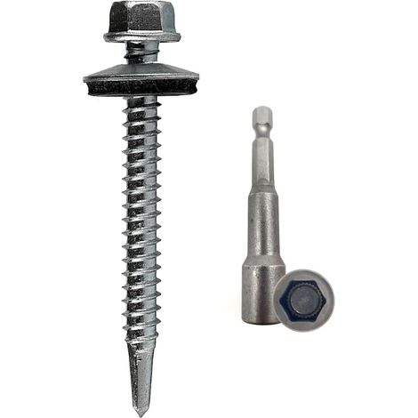 Vis Autoperceuse à Tête Hexagonale avec Douille Magnétique M10 6,3x50 mm Acier Tole Acier Bride de Fixation Matériel de Construction (1/5)