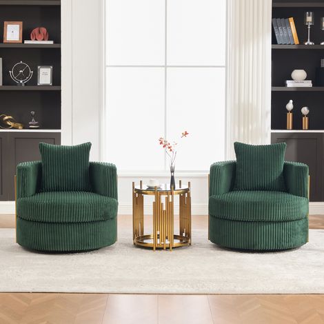 Sillón Giratorio 360° en Pana con Asiento Profundo y Almacenaje Bajo Asiento, Verde Esmeralda (1/5)