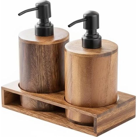 Ensemble de 3 distributeurs de savon liquide en bois de style luxueux-AquaForge (1/5)
