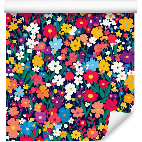 Carta da parati con piccoli fiori turchesi e rosa per soggiorno e camera da letto 50x1000 cm (1/5)