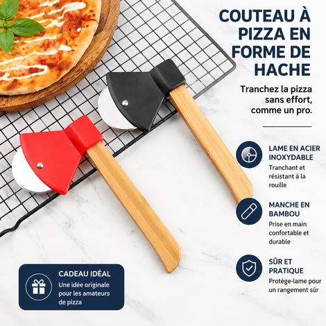 Coupe-pizza à roulette en forme de hache manche en bambou - Noir noir 18 × 10 × 2 cm 67 g – Livraison gratuite (1/5)