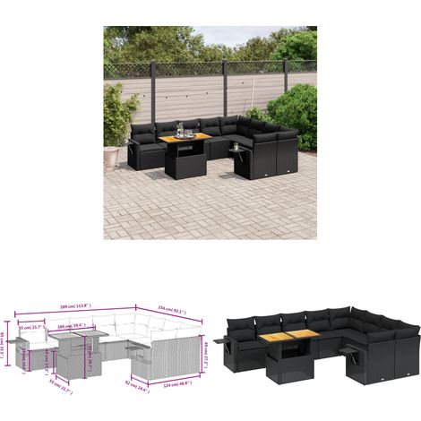 10-tlg. Garten-Sofagarnitur mit Kissen Schwarz Poly Rattan - Gartenmöbel Set - PE-Rattan Möbel - Outdoor Lounge - Gartenlounge - Terrassenmöbel - Home & Living (1/3)