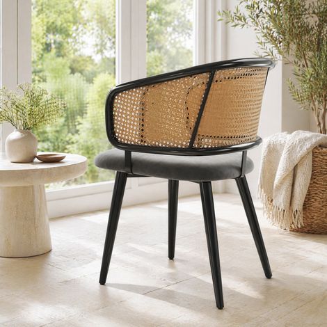 2 sedie da pranzo in rattan e velluto grigio HAVRYA (1/5)