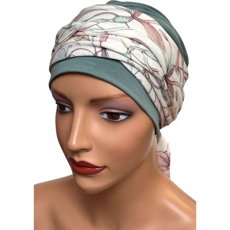 Turban de printemps pour femme Lena menthe-419, foulard doux également adapté après la chimiothérapie (1/5)