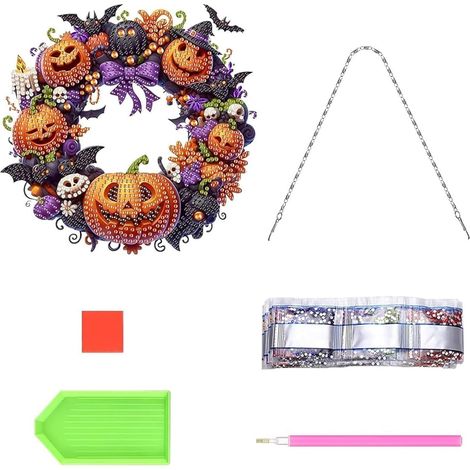 Couronne Strass Peinte Halloween d'Halloween 2D en Acrylique DIY Bricolage Ornements fenêtre Pour Propriétaires Amateurs Salon Bureau Maison Atelier Porte D'Entrée (1/5)