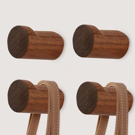 Ensemble de 4 crochets en bois de noyer noir, crochets muraux en bois naturel pour chapeaux, crochets décoratifs modernes pour (1/4)