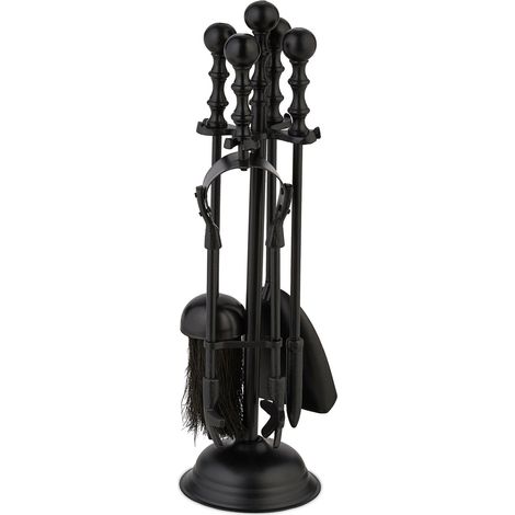Juego de herramientas para chimenea de metal negro de 5 piezas (1/5)