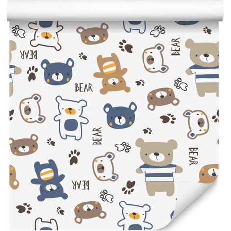 Papel pintado de ositos de peluche coloridos para salón y dormitorio, 50x1000 cm. (1/5)