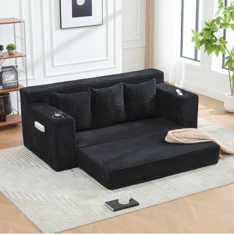 Sofá modular 172x87x64 cm de pana negra con almacenaje lateral para estudio – MEUBLIV (1/5)