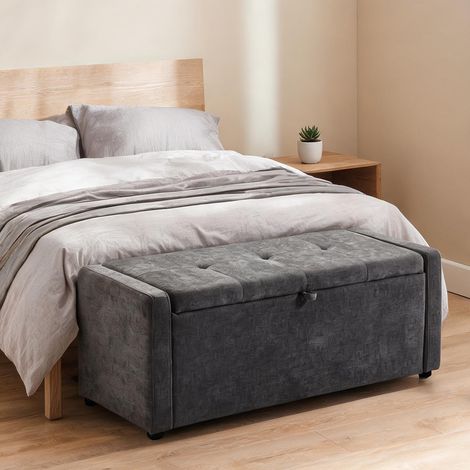 Pouf gris Foncé en lin 100 polyester Mousse 122 x 48 x 44 cm (1/5)