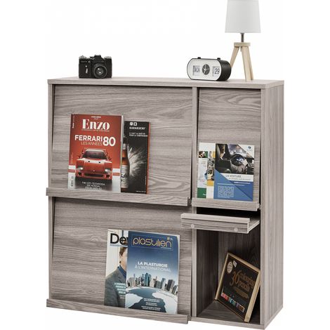 Iris Ohyama, muebles, estantería, estantería de almacenamiento, con 4 puertas, FR-F4 Roble gris, ancho de 33,8 x diámetro de 89 x 90 cm