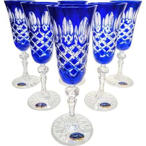 Verres à champagne en cristal cobalt 150 ml Olive Grid (1/5)