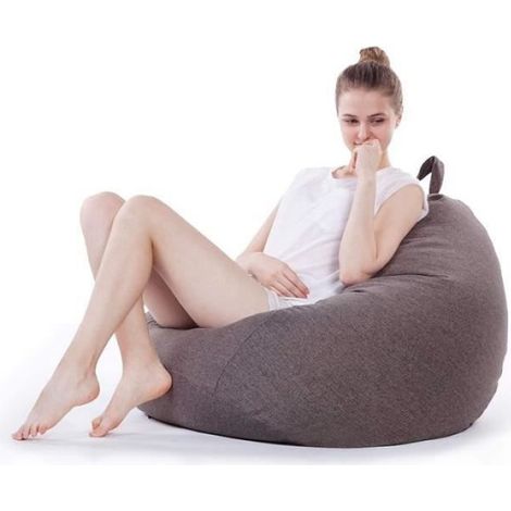 Housse de pouf - - Gris Foncé - Coton et lin - 90x110 cm - Pour enfants et adultes (1/4)