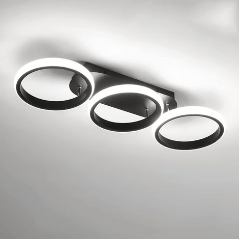 3 cercle de lampadaires de plafond, éclairage de plafond LED moderne noir, utilisé pour les couloirs, les entrées, les chambres, les balcons,30W (1/5)