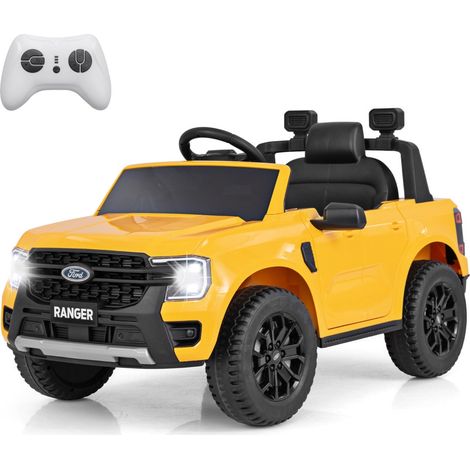 Voiture électrique 12v 105 x 64 x 60 cm démarrage progressif télécommande 2 moteurs ambiance cosy en plastique jaune