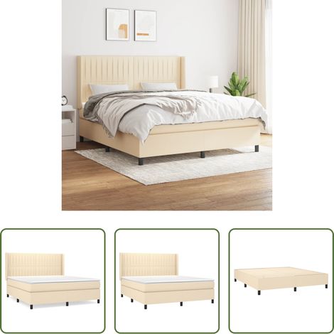 vidaXL Kopfteil - Boxspringbett mit Matratze Creme 180x200 cm Stoff (1/5)