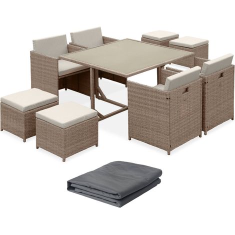 sweeek - Lounge-Set 4 - 8 Plätze - kompakt verstaubar + Schutzhülle Beige / Beige