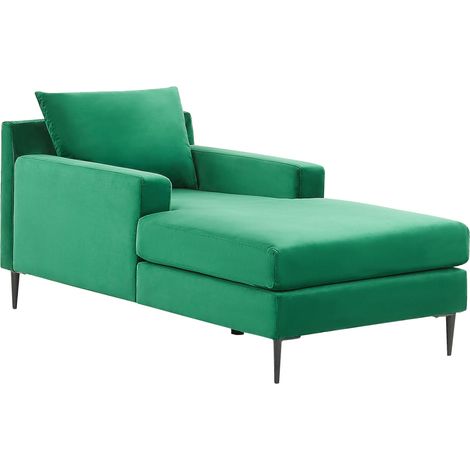 Chaise longue in velluto verde braccioli cuscino schienale design moderno simmetrico Gueret