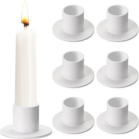 Kerzenständer für Stabkerzen, Tischkerzenhalter, Kerzenfassungen aus weißem Metall, Kerzenhalter für Wohnzimmer, Esszimmer, Schlafzimmer (6 Stück, Weiß) (1/4)