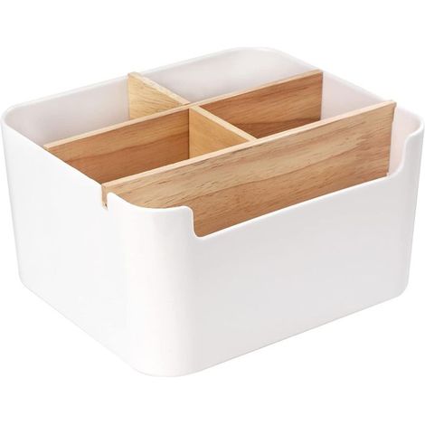 1 pièce Organisateur de bureau en bambou, 5 compartiments modulables, rangement multifonctionnel pour bureau et espace de travail (1/4)