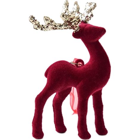 Ornement Cerf De Noël - Décoration Tableau Et Intérieur - En Plastique Rouge - 7 x 12,5 x 2,5 cm - 1 Pièce (1/5)