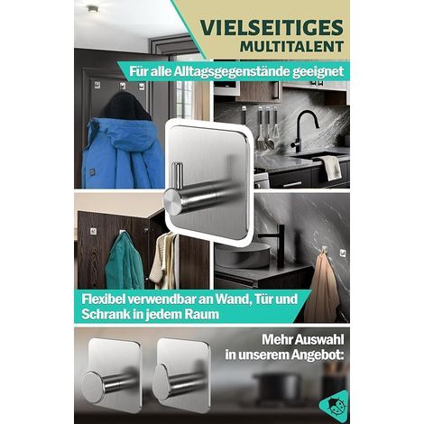 6er-Set Handtuchhaken ohne Bohren – Klebehaken, robuste Wandhaken, wasserfeste Edelstahlhaken zum Aufhängen von Mänteln, Hüten, Handtüchern und Bademänteln – Wandmontage