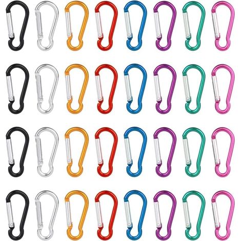 Mousqueton, petit mousqueton, 8 couleurs, mini mousqueton en aluminium, petit porte-clés mousqueton, porte-clés léger et durable pour la randonnée, le camping, la pêche, les voyages (3,5 x 40 mm) (1/4)