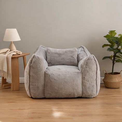 Pouf poire en fausse fourrure grise rembourrage mousse (1/5)