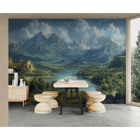 Papier peint Paysage – Lac alpin et château - 150 x 250 cm (1/2)