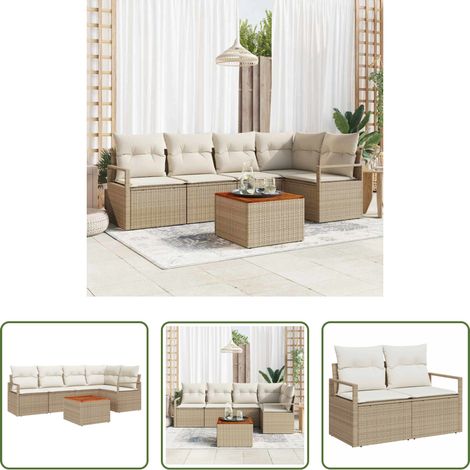 vidaXL Jardin - Ensemble de canapé de jardin avec coussin 6 pcs Beige polyrotin (1/5)