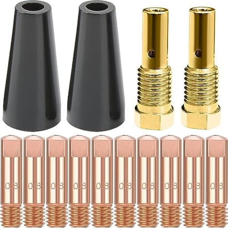 14AK Kit d'embouts de buse sans gaz à noyau de flux, embout de contact de soudage MIG 0,8 mm 0,030 '' M6, consommables de torche pour accessoires de soudeur MIG 14AK (14 pièces)