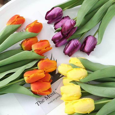 ornements fleur artificielle tulipe sentir photographie tulipe hydratantes fleurs faux décoration de la maison (orange(x6) (1/5)