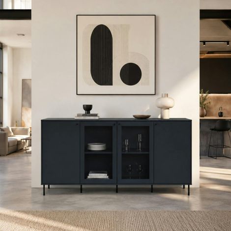 Buffet vitrine moderne bleu sombre 4 portes RAVEN (1/5)