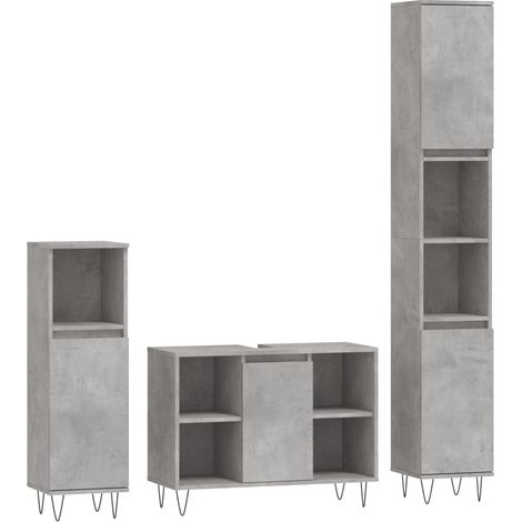 Maison Exclusive - 3-tlg. Badmöbel-Set Betongrau Holzwerkstoff