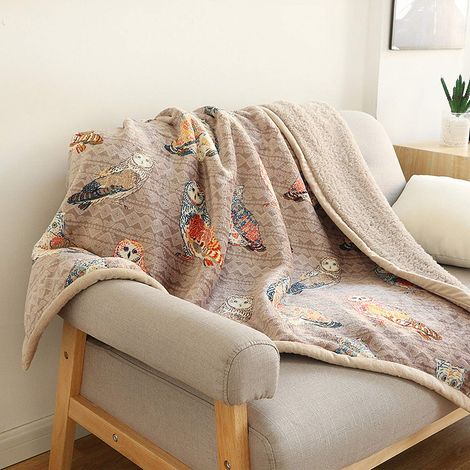 Jeté de lit en Flanelle Sherpa 152,4 x 203,2 cm – Joli Motif Hibou coloré en Peluche Douce pour lit/canapé/Bureau/Camping (1/5)