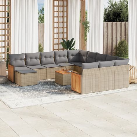 Set sofás de jardín con cojines 13 pzas ratán sintético beige vidaXL (1/3)
