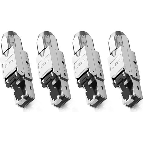 Lot de 4 fiches réseau CAT 7 RJ45 pour câbles LAN rigides - Câble de pose Ethernet - Fiche LAN CAT 7 sans outil LSA, entièrement blindé STP, 10 Gbit/s, AWG 22-24 (1/5)