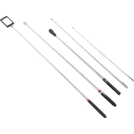 5PCS Tige Magnétique Télescopique Aimant de Récupération Acier Caoutchouc 1,5-3-15lb Extensible avec Miroir et Lampe Torche (1/5)