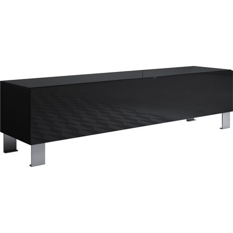 Mueble TV con Patas de Aluminio 12 cm  Mueble de televisión  Mueble de Salón  1 puerta  160x42x40cm  Modelo Luke H2  Negro brillo